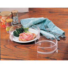 Clear food guard fitted to a dinner plate to help scoop food