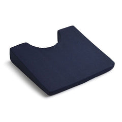 coccyx wedge cushion with tailbone cutout in blue cotton cover