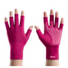 Image of Dext theraluxe compression gloves in mulberry, back and palm