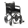 Image of Drive Budget Steel Transit Wheelchair front angle view with padded armrests and solid tyres