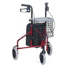 Image of Drive aluminium tri walker in red shown with optional basket and tray, not included