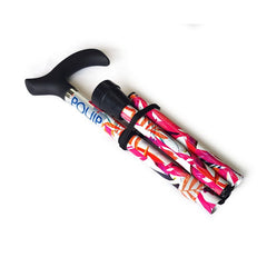 Bird of Paradise patterned folding walking stick folded with Derby handle