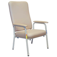 Heavy duty high back day chair in beige vinyl with padded armrests