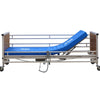 Image of K-Dee king single adjustable care bed with backrest raised, optional rails and mattress shown