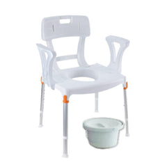 King commode chair white with backrest armrests and bucket front view