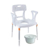 Image of King commode chair white with backrest armrests and bucket front view