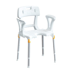 King shower chair with cutout white with backrest and armrests