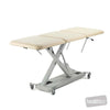 Image of medical examination table in flat position with electric locking castors
