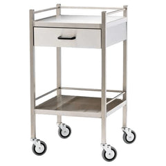 Aero Healthcare medium stainless steel medical trolley with drawer and lower shelf front view