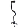 Image of Side view of the quad cane showing the push button height adjustment and quad base