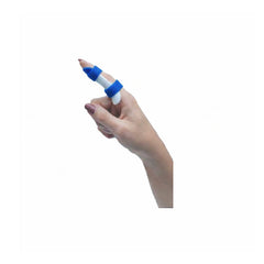Royal blue rolyan r-thin strap on a finger splint