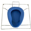 Image of Shower commode pan in its stainless steel pan carrier