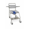 Image of Cobalt stainless steel mobile shower commode with pan and pan carrier fitted under the open front seat