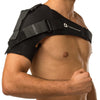 Image of thermoskin adjustable shoulder brace with v stabiliser worn on the shoulder