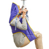 Image of Toileting hygiene sling with head support, side view on a hoist