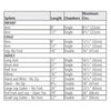 Image of Urias pressure splint size chart with length chambers and circumference