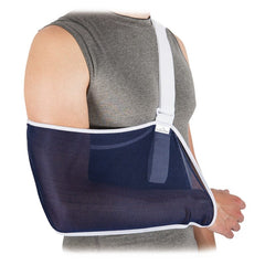 Vulkan mesh arm sling blue worn on the arm with thumb loop