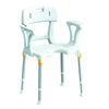 Image of White king shower chair with cutout and cushions fitted