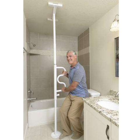 Ceiling to Floor Grab Bar with Curved Handle Man Standing From Toilet