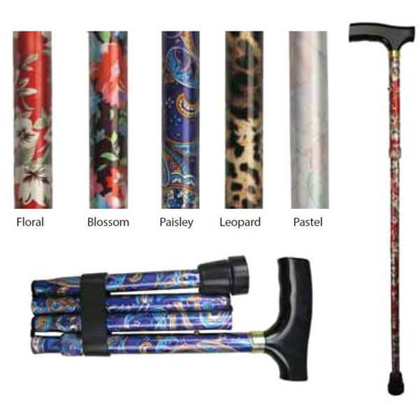 Folding Patterned Walking Stick 84-94cm