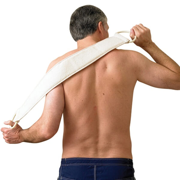 Double Sided Flannel Strap with Free Wash Mit In Use by Man