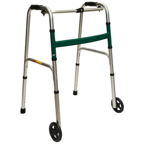One-Button Foldable Walking Frame 5" Front Castor Green
