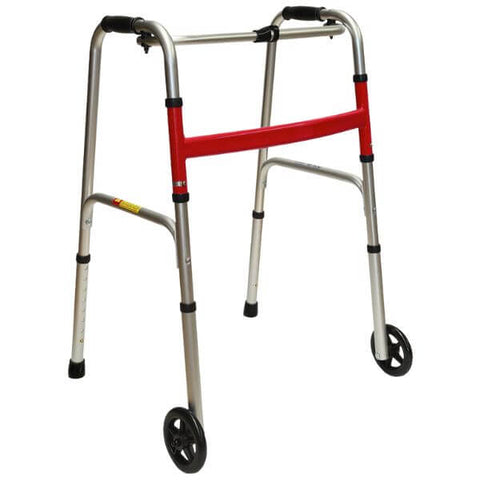 One-Button Foldable Walking Frame 5" Front Castor Red