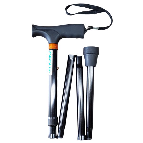 PQUIP Folding T Shape Handle Cane Black Folded